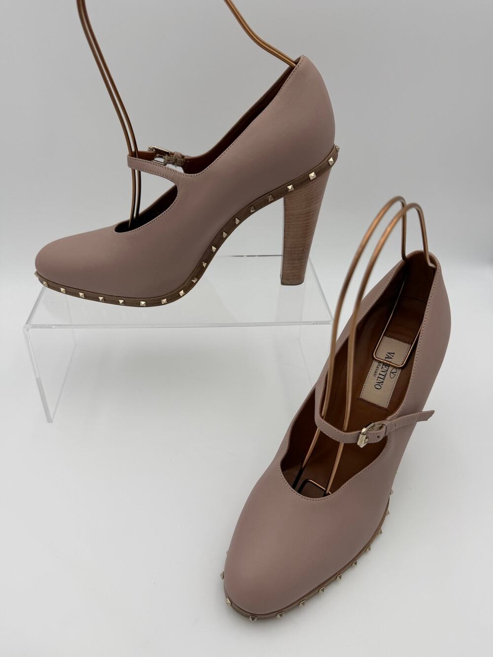 Valentino Soul Lovestud Rockstud Mary Janes Pumps Pink Leather Size 38 / 8